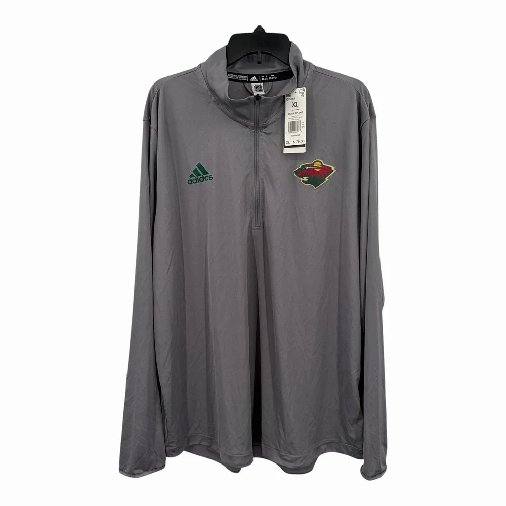 Adidas Minnesota Wild 1/4 Zip Knit Men's XL Gray Pullover Jacket NHL Hockey